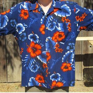 ODO Blue and Orange Floral Shirt hawaii hawian bright electric fun